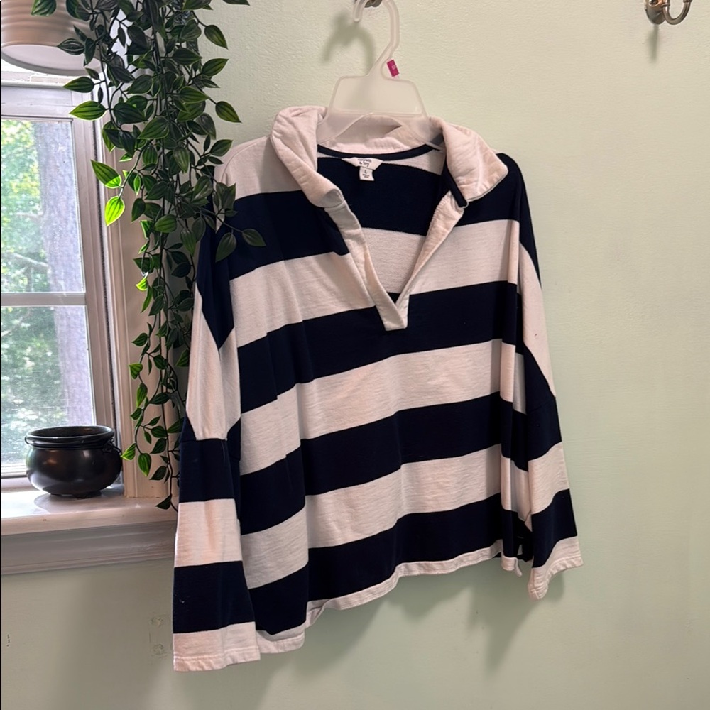 Striped Navy and White Long Sleeve Top